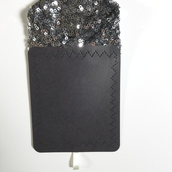 Men's Dark Silver & Black Sequin Pre-Folded Pocket Square Insert - Point Design - Picture 4 of 6
